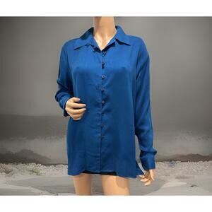 Vintage Women bogari Studio silk shirt Size Large Caribbean Blue